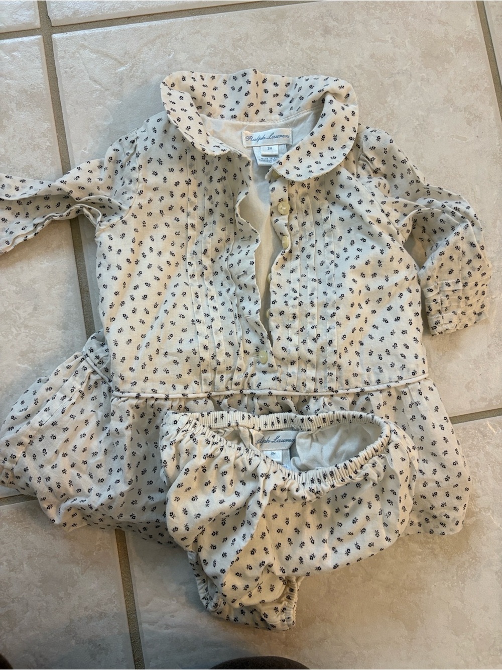 Ralph Lauren Cream Floral Baby Dress Set